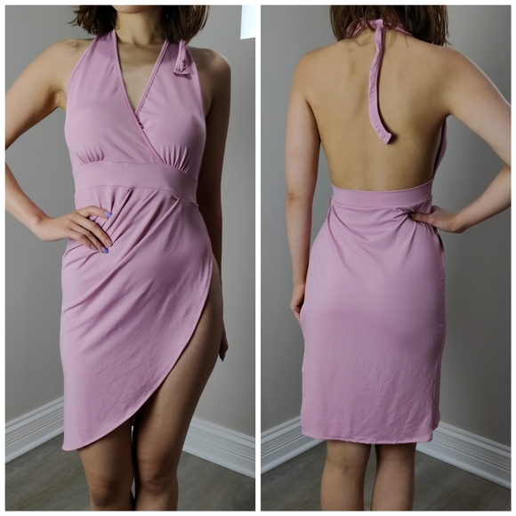 Dresses & Skirts - NWOT high slit faux wrap midi halter dress